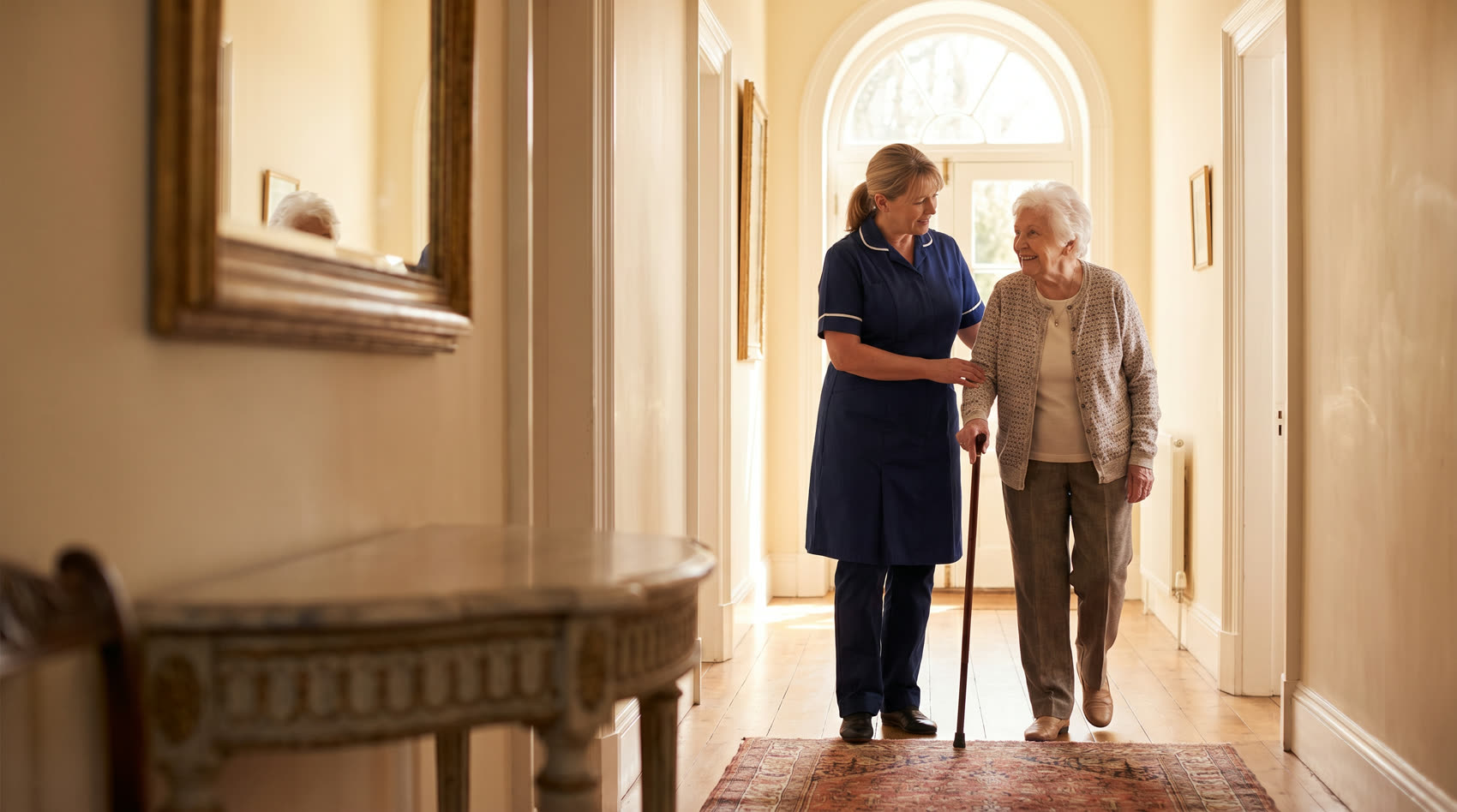 Caregiver walking with a senior client