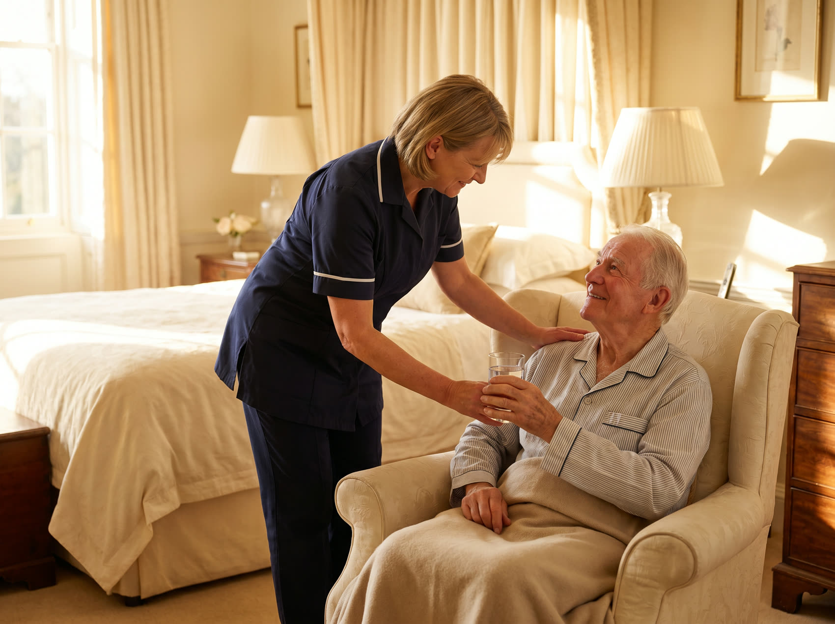 Caregiver assisting a senior man